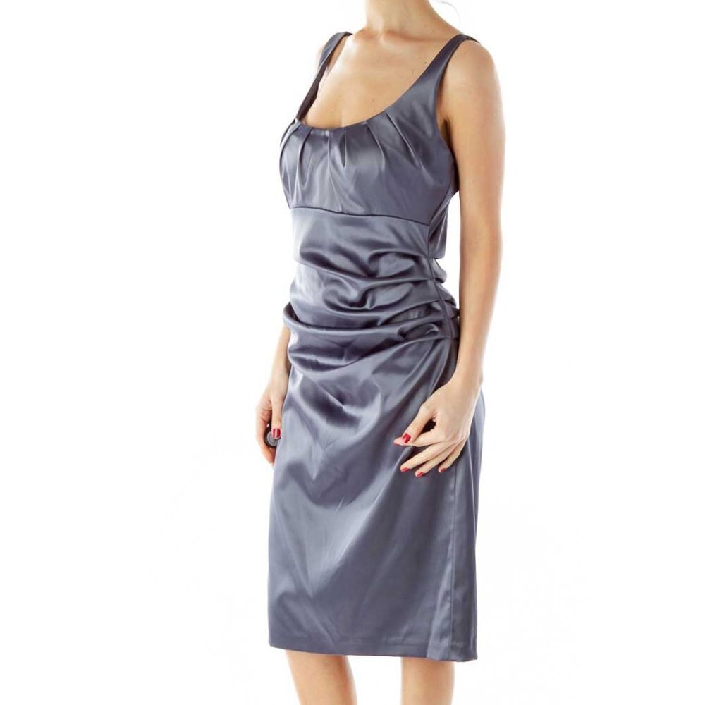 Suzi Chin Gray Scrunched Cocktail Dress - Picture 2 of 3